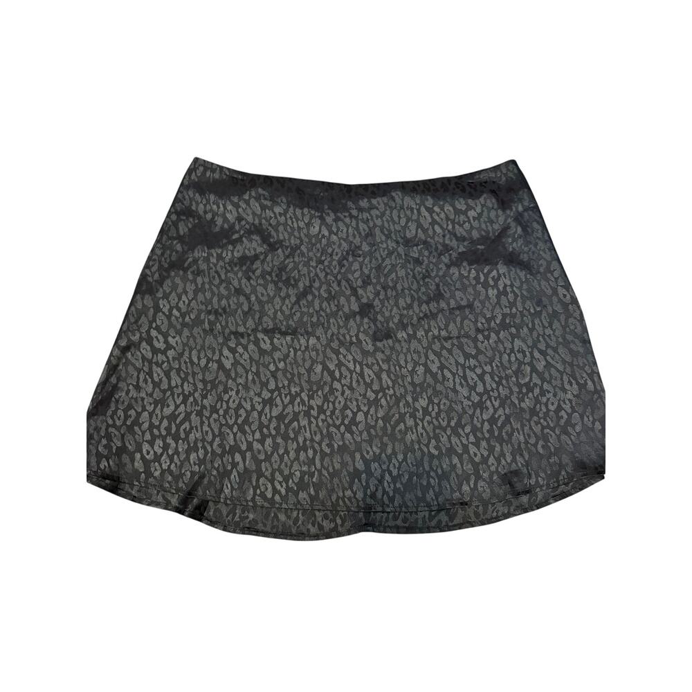 Unbranded Black Leopard Satin Mini Skirt Plus Size 2XL Tonal Animal Print